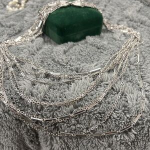 Vintage Sarah Coventry 10 Strand Silver tone Draping Chains Necklace